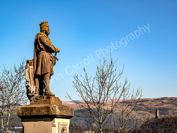 Robert The Bruce Statue at Stirling Castle looking to The Wallace Monument - 100425